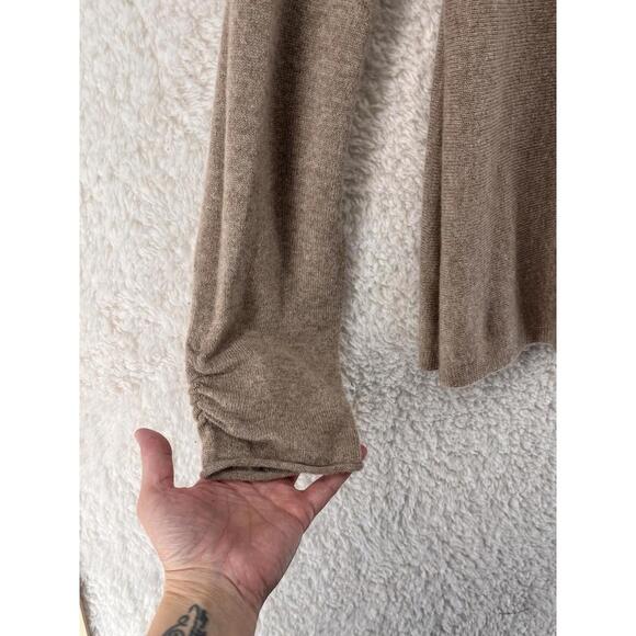Garnet Hill Sweater Women’s Size Large 100% Cashmere Brown Knit Ruched Sleeves - Picture 7 of 8
